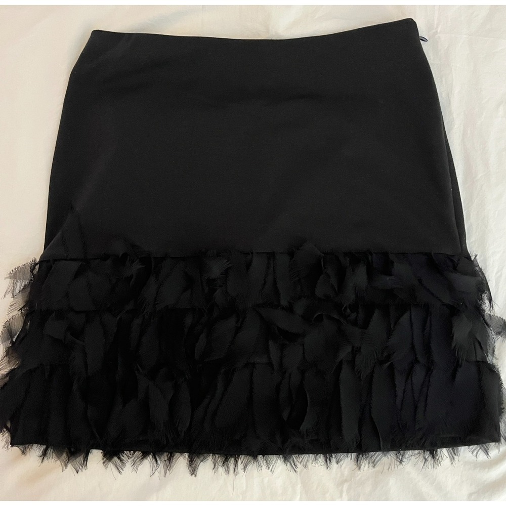 Black Fringe Hem Mini Skirt Goth Chic Cocktail Party Night Out Size 4